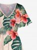 Plus Size Tropical Leaf Flowers Print Split Hawaii Midi Dress -  