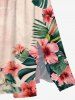 Plus Size Tropical Leaf Flowers Print Split Hawaii Midi Dress -  
