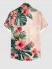 Plus Size Tropical Leaf Flowers Print Buttons Pocket Hawaii Shirt For Men -  