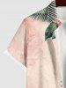 Plus Size Tropical Leaf Flowers Print Buttons Pocket Hawaii Shirt For Men -  