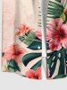 Plus Size Tropical Leaf Flowers Print Buttons Pocket Hawaii Shirt For Men -  