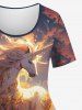 Plus Size Glitter Sunset Cloud Sea Unicorn Print Ombre T-shirt -  