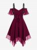 Gothic Plus Size Cold Shoulder Lace Up Grommet Handkerchief Chiffon Asymmetric Dress -  