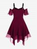 Gothic Plus Size Cold Shoulder Lace Up Grommet Handkerchief Chiffon Asymmetric Dress -  