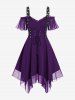 Gothic Plus Size Cold Shoulder Lace Up Grommet Handkerchief Chiffon Asymmetric Dress -  