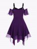 Gothic Plus Size Cold Shoulder Lace Up Grommet Handkerchief Chiffon Asymmetric Dress -  