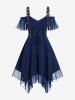 Gothic Plus Size Cold Shoulder Lace Up Grommet Handkerchief Chiffon Asymmetric Dress -  