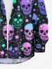 Plus Size Halloween Colorful Skulls Stars Print Buttons Long Sleeve Shirt For Men -  