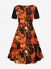 Plus Size Halloween Costume Cat Pumpkin Bat Print Cinched Dress -  