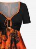 Plus Size Halloween Costume Cat Pumpkin Bat Print Cinched Dress -  