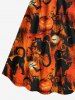 Plus Size Halloween Costume Cat Pumpkin Bat Print Cinched Dress -  