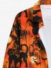 Plus Size Halloween Costume Cat Pumpkin Bat Print Buttons Long Sleeve Shirt For Men -  