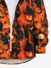 Plus Size Halloween Costume Cat Pumpkin Bat Print Buttons Long Sleeve Shirt For Men -  