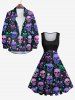 Robe Costume D'Halloween Vintage Crâne Colorée Imprimée de Grande Taille - Multi-A 4X