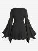 Plus Size Lace Up Asymmetrical Braided Flare Sleeves Ribbed Top -  