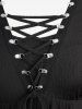 Plus Size Lace Up Asymmetrical Braided Flare Sleeves Ribbed Top -  
