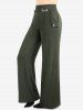 Pantalon Boutonné Bouclé à Jambe Large de Grande Taille avec Poches - Vert M | US 10