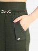 Plus Size Pintuck Buckles Waist Pockets Buttons Wide Leg Pants -  