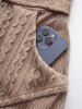 Plus Size Cable Knitted Ribbed Textured Ruched Pockets Horn Button Hooded Dress -  
