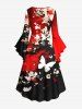 Plus Size Butterfly Tree Branch Floral Ink Painting Print Halloween Costume Ruched High Low Asymmetric Dress -  