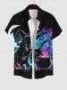 Plus Size Pumpkin Wizard Pot Moon Star Colorful Galaxy Print Halloween Button Pocket Shirt For Men -  