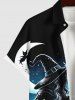 Plus Size Pumpkin Wizard Pot Moon Star Colorful Galaxy Print Halloween Button Pocket Shirt For Men -  