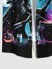Plus Size Pumpkin Wizard Pot Moon Star Colorful Galaxy Print Halloween Button Pocket Shirt For Men -  