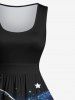 Robe Trapèze D'Halloween Vintage Motif de Lune Colorée et de Sorcière Grande Taille - Noir M