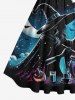 Robe Trapèze D'Halloween Vintage Motif de Lune Colorée et de Sorcière Grande Taille - Noir M