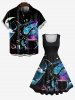 Robe Trapèze D'Halloween Vintage Motif de Lune Colorée et de Sorcière Grande Taille - Noir M