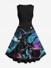 Plus Size Pumpkin Wizard Pot Moon Star Colorful Galaxy Print Halloween Costume Vintage Swing A Line Dress -  