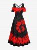Maxi Robe Ligne A D'Halloween Teintée Imprimée de Grande Taille - Rouge 6X