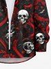 Plus Size Halloween Costume Skulls Rose Flower Print Buttons Long Sleeve Shirt For Men -  