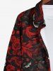 Chemise Costume D'Halloween Rose Crâne Imprimée Grande Taille avec Boutons à Manches Longues - Noir 4XL