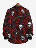 Chemise Costume D'Halloween Rose Crâne Imprimée Grande Taille avec Boutons à Manches Longues - Noir 7XL