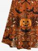 Maxi Robe D'Halloween Citrouille Chauve-souris Crâne Imprimés à Epaule Dénudée Grande Taille - Multi-A 5X