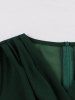 Plus Size Surplice Ruched Zipper Solid Color Vintage Dress -  