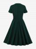 Plus Size Surplice Ruched Zipper Solid Color Vintage Dress -  