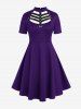 Gothic D-ring PU Leather Panel Ladder Cutout Dress -  