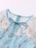 Flowers Leaves Embroidery Mesh Tie Zipper Keyhole Neck Vintage Dress -  
