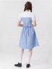 Plaid Patchwork Tie Bowknot Buttons Vintage Dress -  