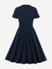 Plus Size Surplice Ruched Zipper Solid Color Vintage Dress -  