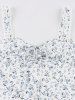 Flower Leaf Print Cinched Bowknot Lace Trim Tank Vintage Dress -  