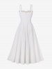 Solid Color Cinched Ruched Bowknot Lace Trim Tank Vintage Dress -  