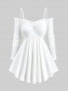 Plus Size Butterfly Flowers Print Buttons Vest and Ruffles Ruched Cold Shoulder Top -  