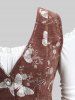 Plus Size Butterfly Flowers Print Buttons Vest and Ruffles Ruched Cold Shoulder Top -  