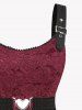 Plus Size Vintage Floral Lace Jacquard Buckled Straps Fit and Flare Belted Dress -  