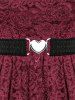 Plus Size Vintage Floral Lace Jacquard Buckled Straps Fit and Flare Belted Dress -  