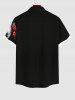 Plus Size Skull Rose Flower Ink Painting Print Halloween Button Pocket Shirt For Men -  