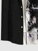 Plus Size Skull Rose Flower Ink Painting Print Halloween Button Pocket Shirt For Men -  